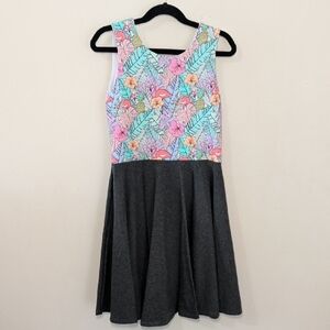 Malia + Kai Tropical Print Twirl Dress Pastel Black Floral Cotton Girls Size 8